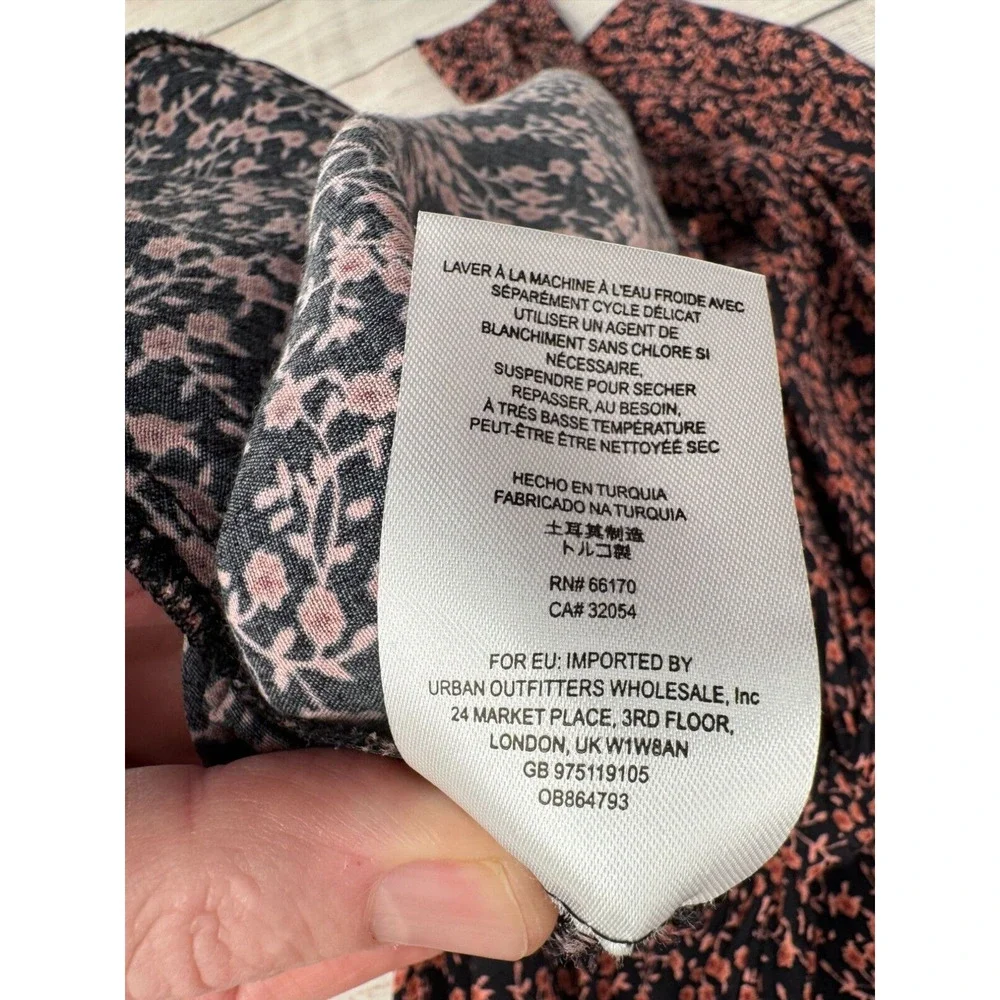 Free People V-Neck Floral Tie Front Mini‎ Dress Women's Size Medium Black/Pink